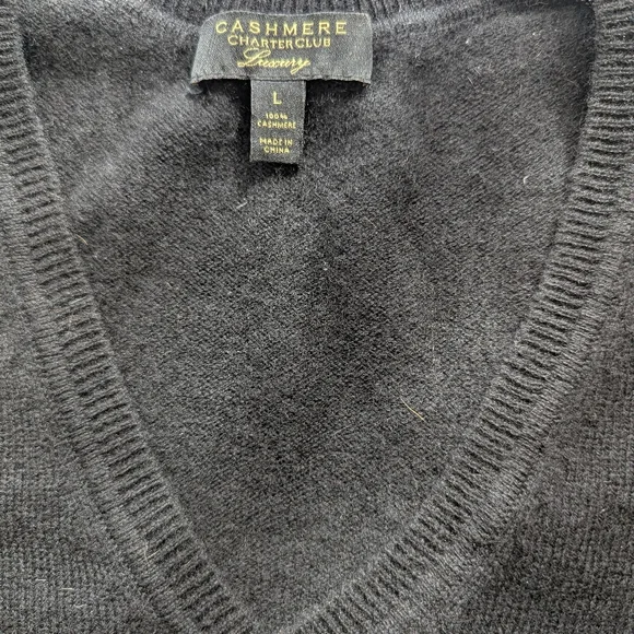 Black Cashmere V- Neck Sweater Size L - Picture 6 of 8